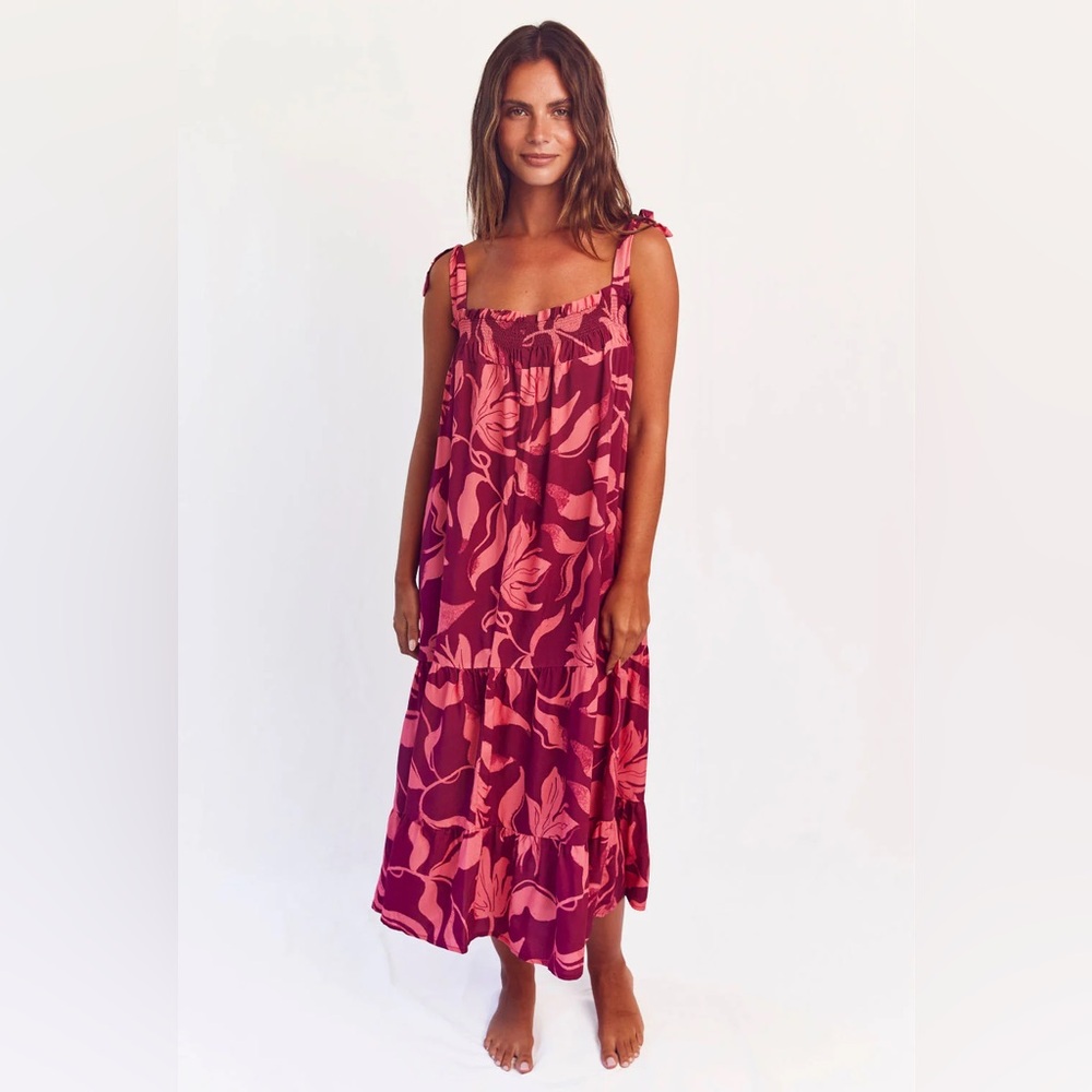 NEW Citrine Swim Halcyon Pink Lotus Floral Maxi Dress XL